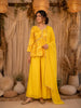 Yellow Floral Printed Design Peplum Top Palazzo Suit with Dupatta