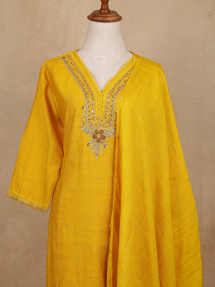 Yellow Floral Sequins Design Cotton Salwar Suit - Diadem