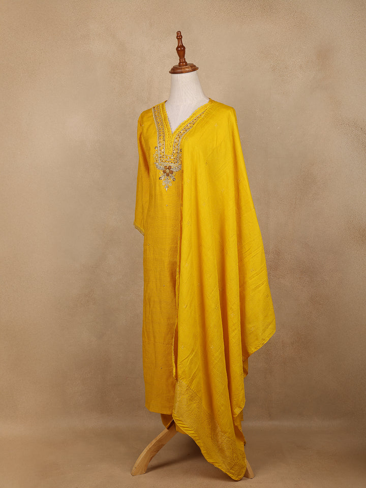 Yellow Floral Sequins Design Cotton Salwar Suit - Diadem