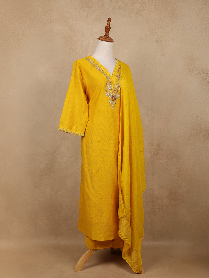 Yellow Floral Sequins Design Cotton Salwar Suit - Diadem