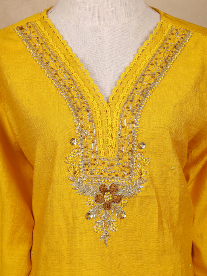 Yellow Floral Sequins Design Cotton Salwar Suit - Diadem