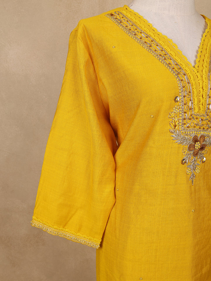 Yellow Floral Sequins Design Cotton Salwar Suit - Diadem
