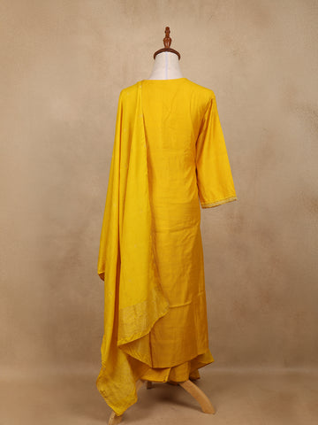 Yellow Floral Sequins Design Cotton Salwar Suit - Diadem