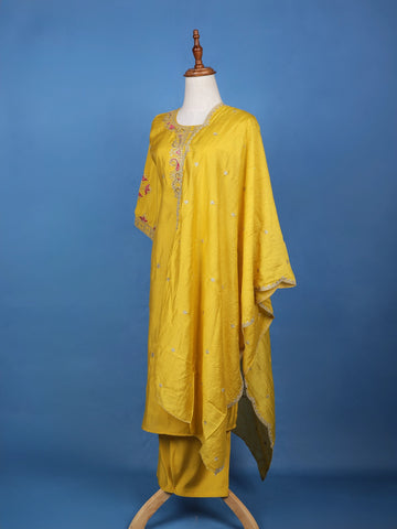 Yellow Floral Sequins Embroidered Georgette Salwar Suit - Diadem