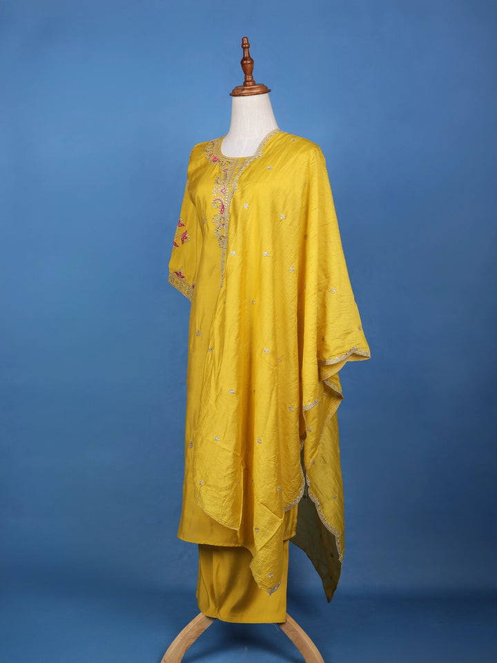 Yellow Floral Sequins Embroidered Georgette Salwar Suit - Diadem
