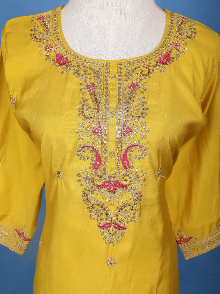 Yellow Floral Sequins Embroidered Georgette Salwar Suit - Diadem