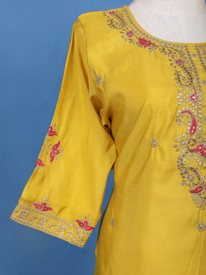Yellow Floral Sequins Embroidered Georgette Salwar Suit - Diadem
