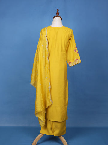 Yellow Floral Sequins Embroidered Georgette Salwar Suit - Diadem