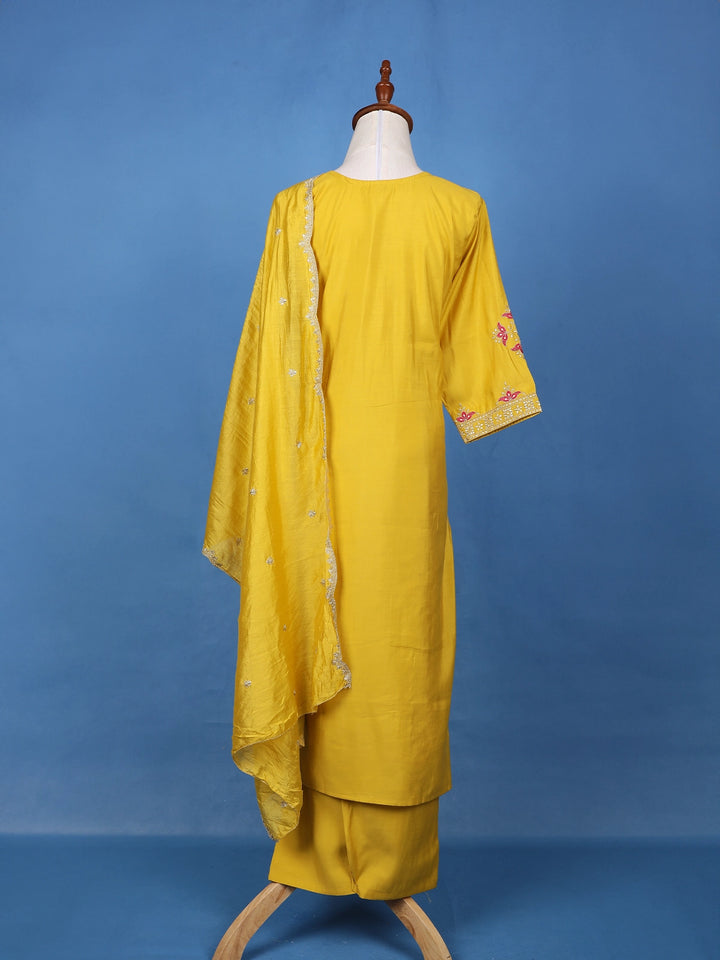 Yellow Floral Sequins Embroidered Georgette Salwar Suit - Diadem