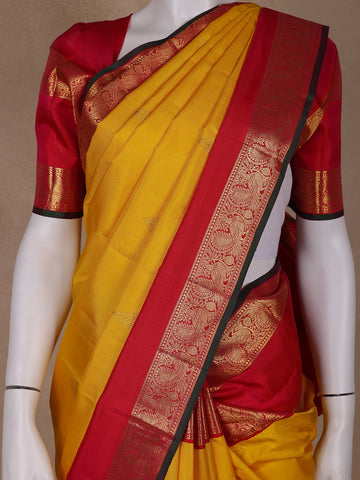 Yellow Floral Woven Pure Kanchipuram Silk Saree - Diadem