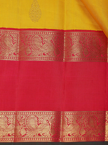 Yellow Floral Woven Pure Kanchipuram Silk Saree - Diadem