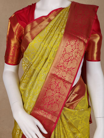 Yellow Floral Woven Pure Kanchipuram Silk Saree - Diadem