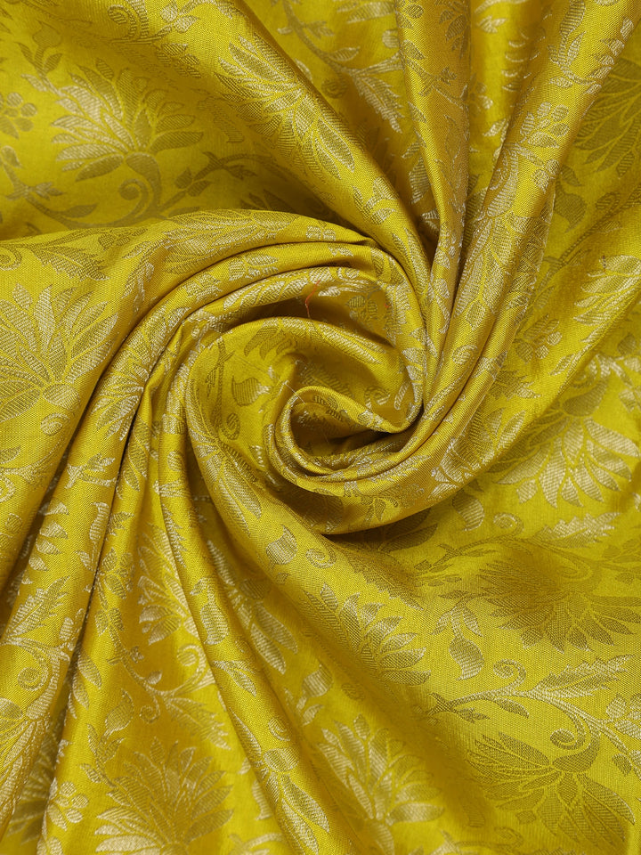 Yellow Floral Woven Pure Kanchipuram Silk Saree - Diadem