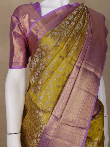 Yellow Floral Woven Pure Kanchipuram Silk Saree - Diadem
