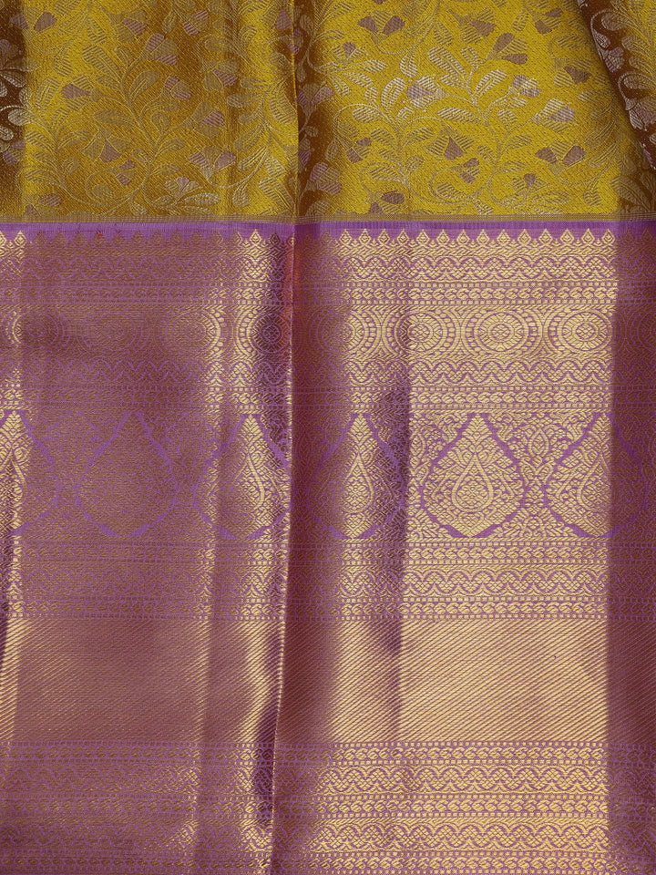Yellow Floral Woven Pure Kanchipuram Silk Saree - Diadem