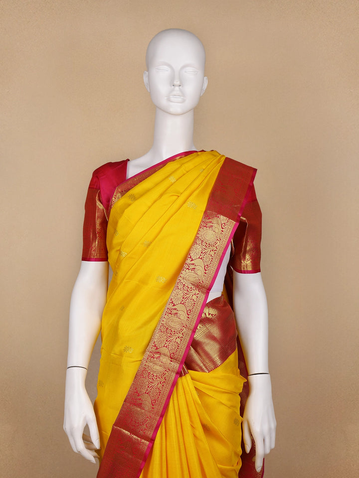 Yellow Floral Woven Pure Kanchipuram Silk Saree - Diadem