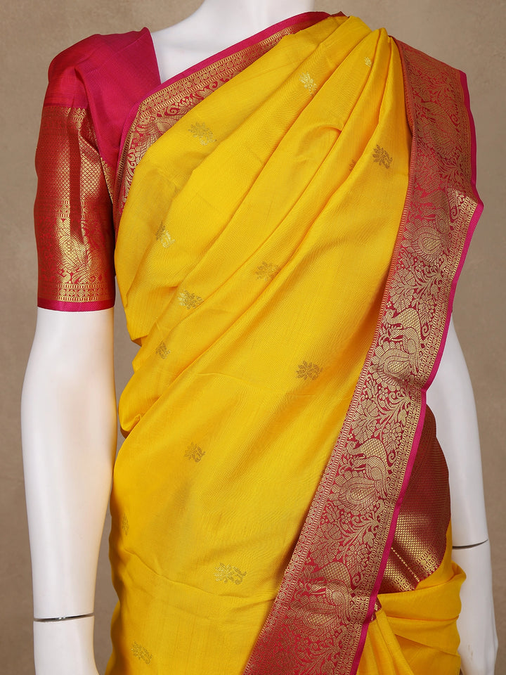 Yellow Floral Woven Pure Kanchipuram Silk Saree - Diadem
