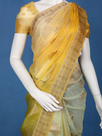 Yellow Floral Zari Sequin Embellishment Organza Saree - Diadem