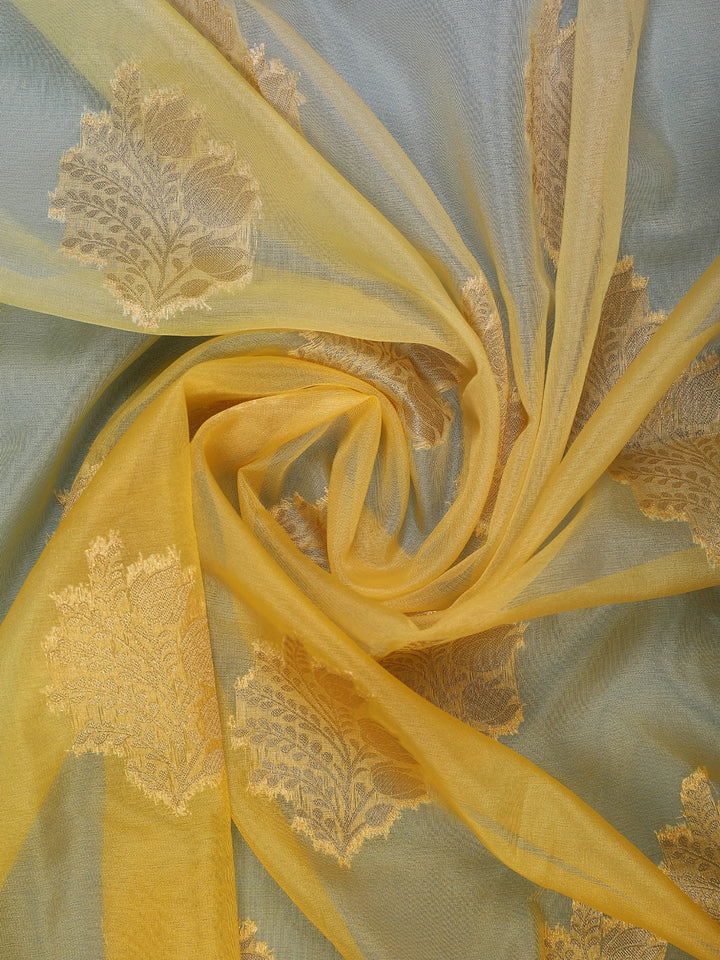 Yellow Floral Zari Sequin Embellishment Organza Saree - Diadem