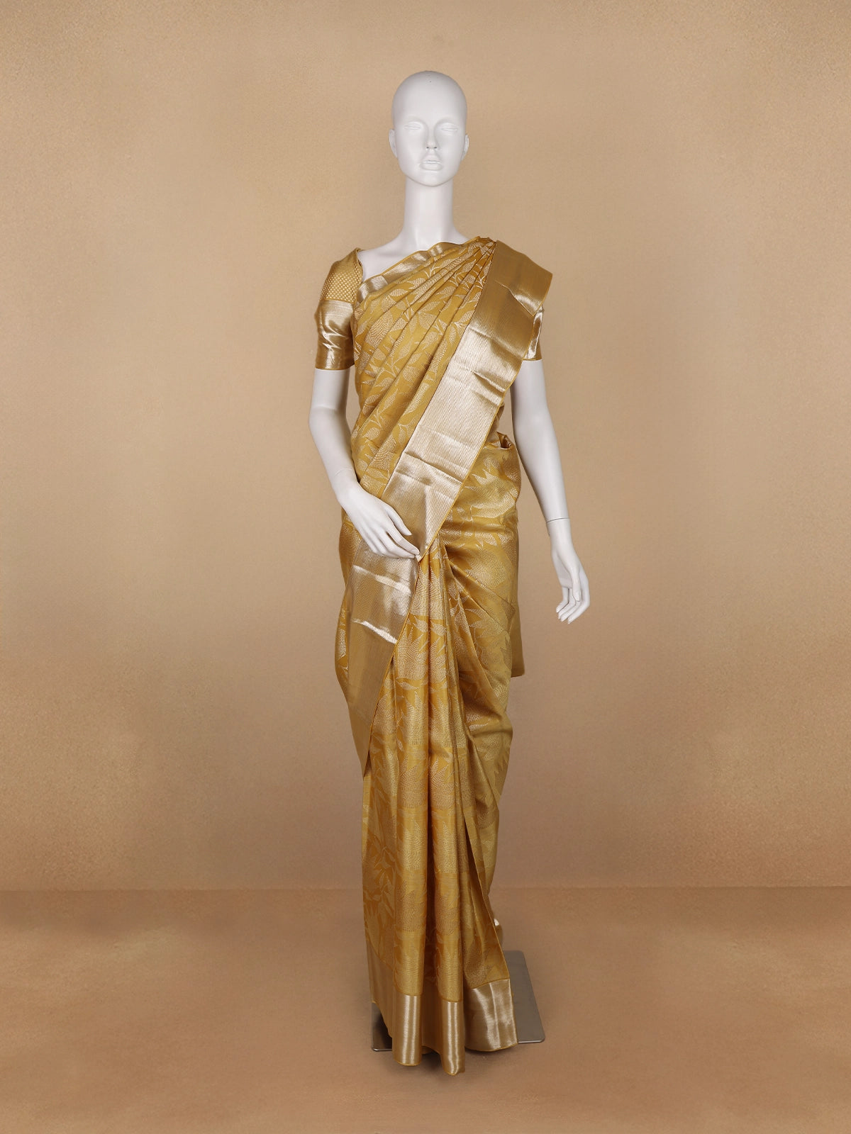 Yellow Floral and Leaf Woven Pure Kanchipuram Silk Saree - Diadem