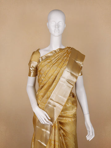 Yellow Floral and Leaf Woven Pure Kanchipuram Silk Saree - Diadem