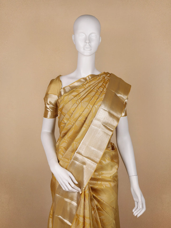Yellow Floral and Leaf Woven Pure Kanchipuram Silk Saree - Diadem