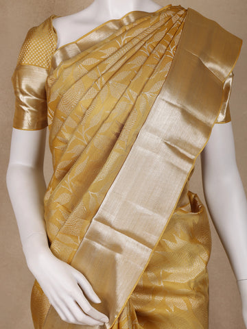 Yellow Floral and Leaf Woven Pure Kanchipuram Silk Saree - Diadem