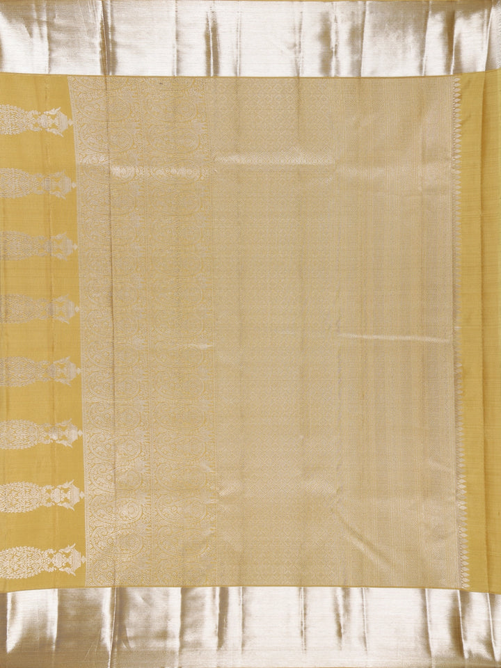 Yellow Floral and Leaf Woven Pure Kanchipuram Silk Saree - Diadem