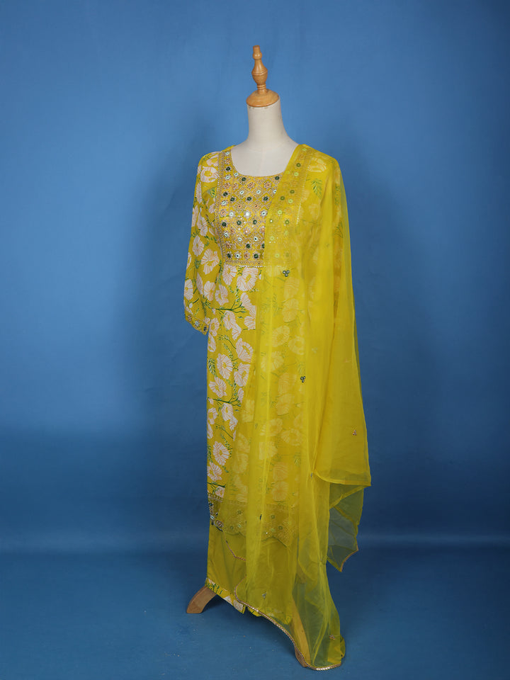 Yellow Floral Designed Cotton Salwar Suit - Diadem