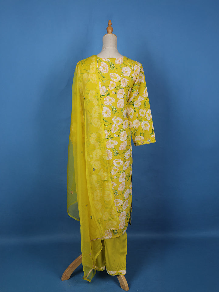 Yellow Floral Designed Cotton Salwar Suit - Diadem