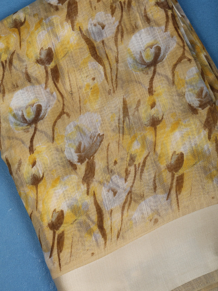 Yellow Floral Designed Fancy Cotton Saree - Diadem