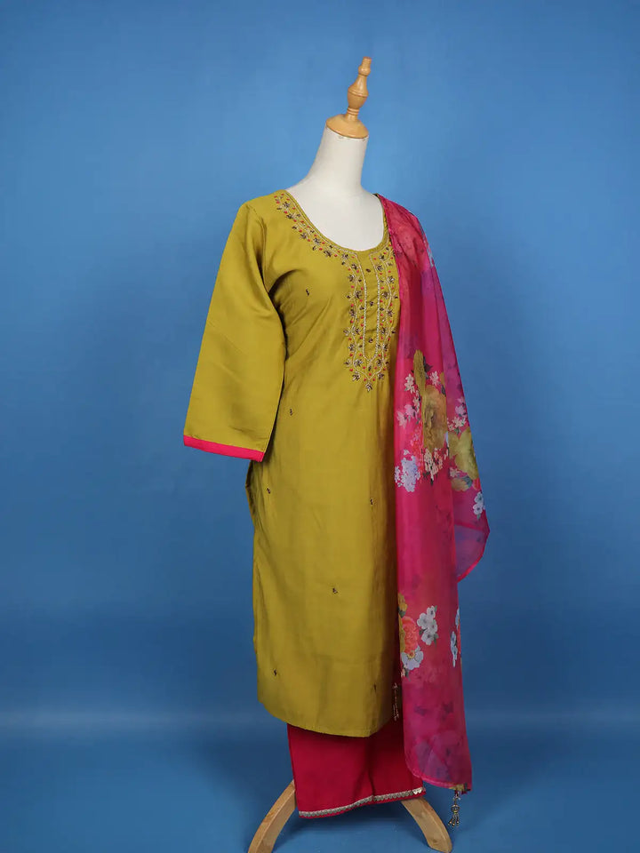 Yellow Floral Designed Cotton Salwar Suit - Diadem