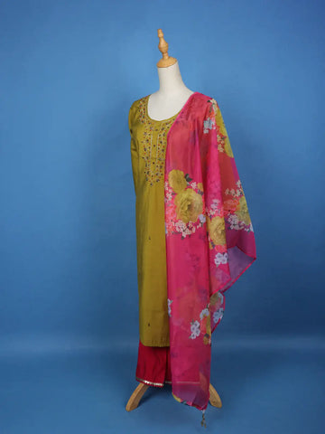 Yellow Floral Designed Cotton Salwar Suit - Diadem
