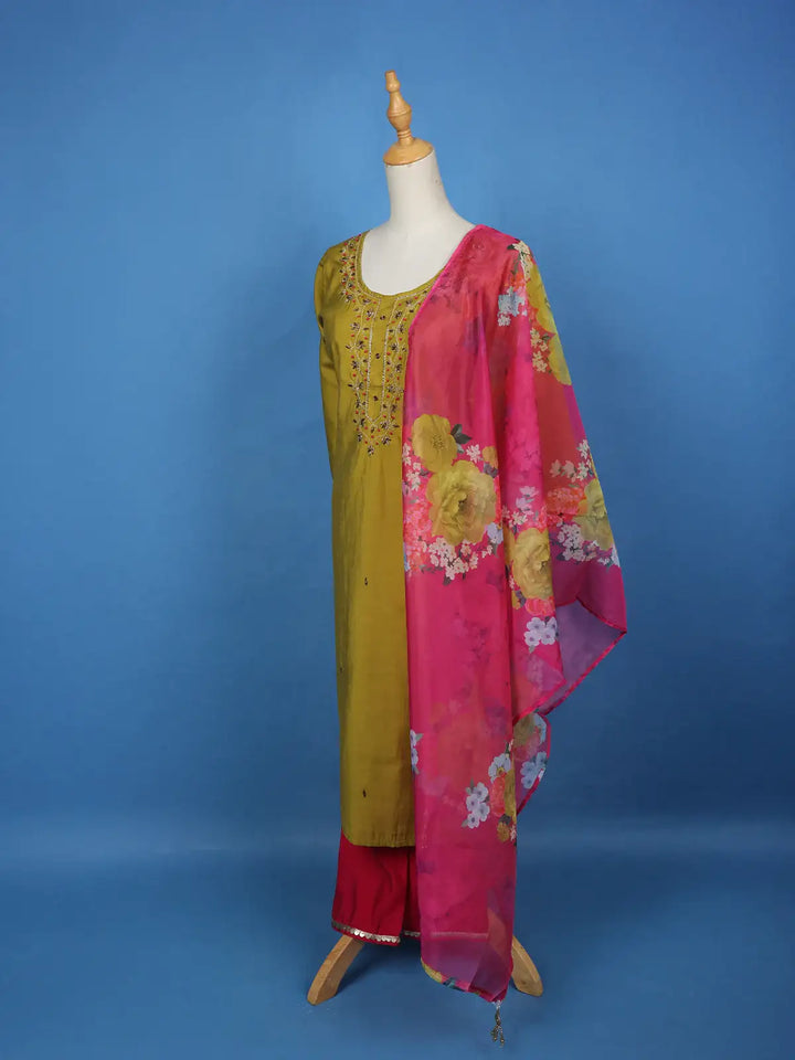 Yellow Floral Designed Cotton Salwar Suit - Diadem