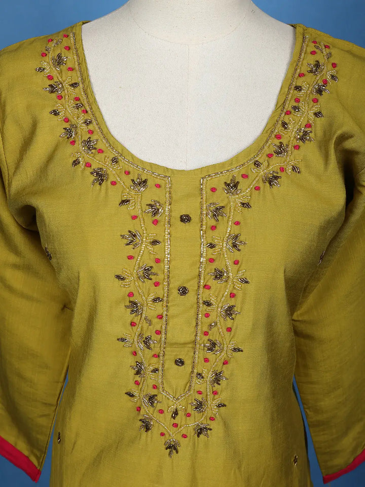 Yellow Floral Designed Cotton Salwar Suit - Diadem