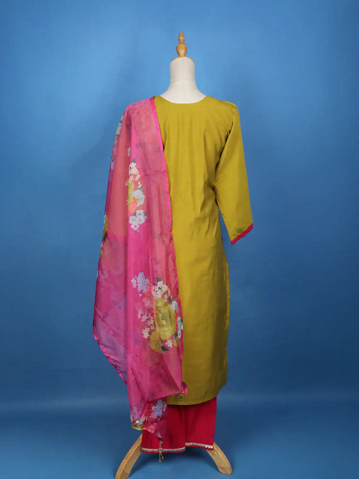 Yellow Floral Designed Cotton Salwar Suit - Diadem