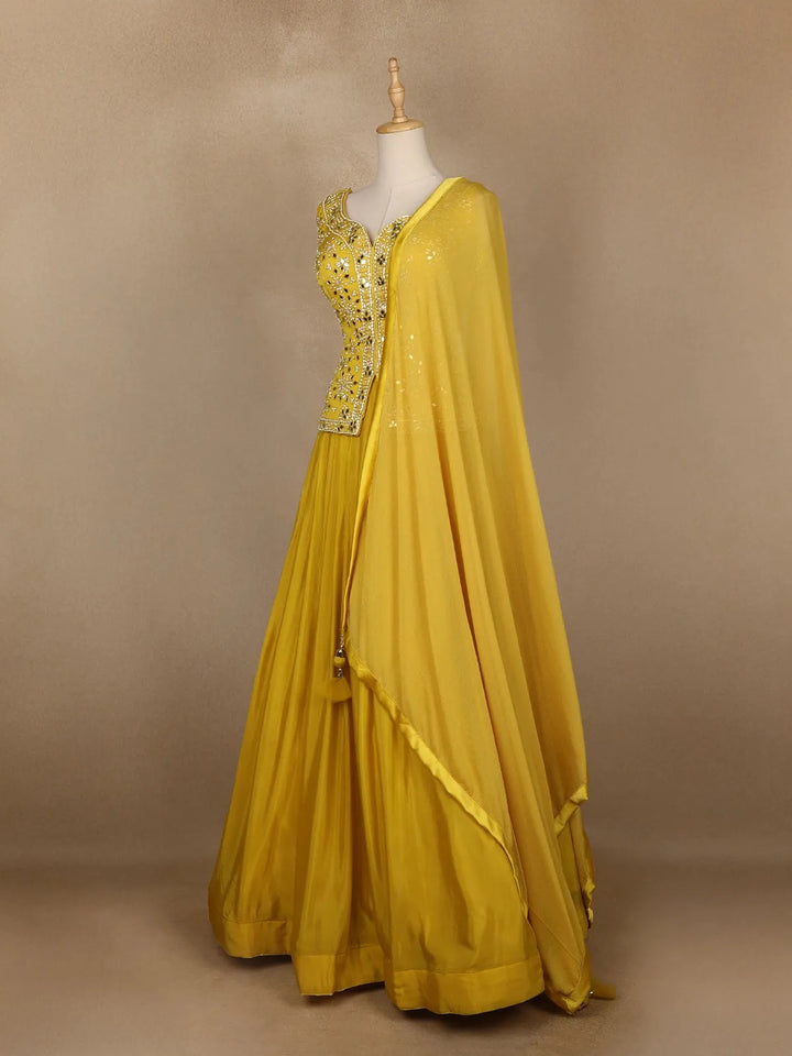 Yellow Mirror Worked Lehenga - Diadem