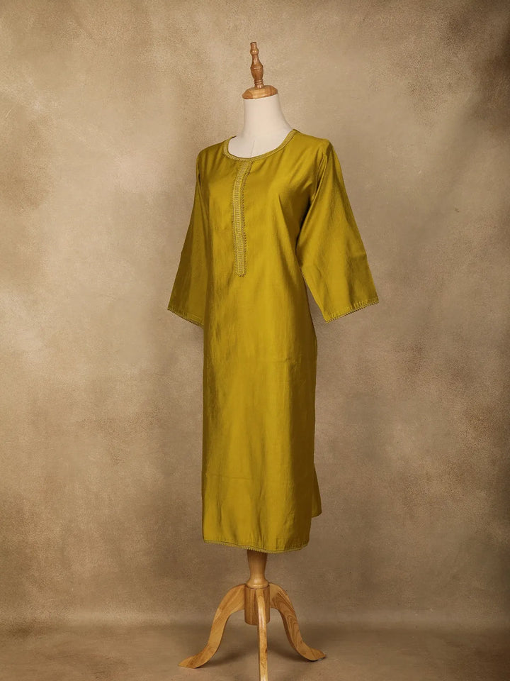 Yellow Plain Cotton Rayon Kurti - Diadem