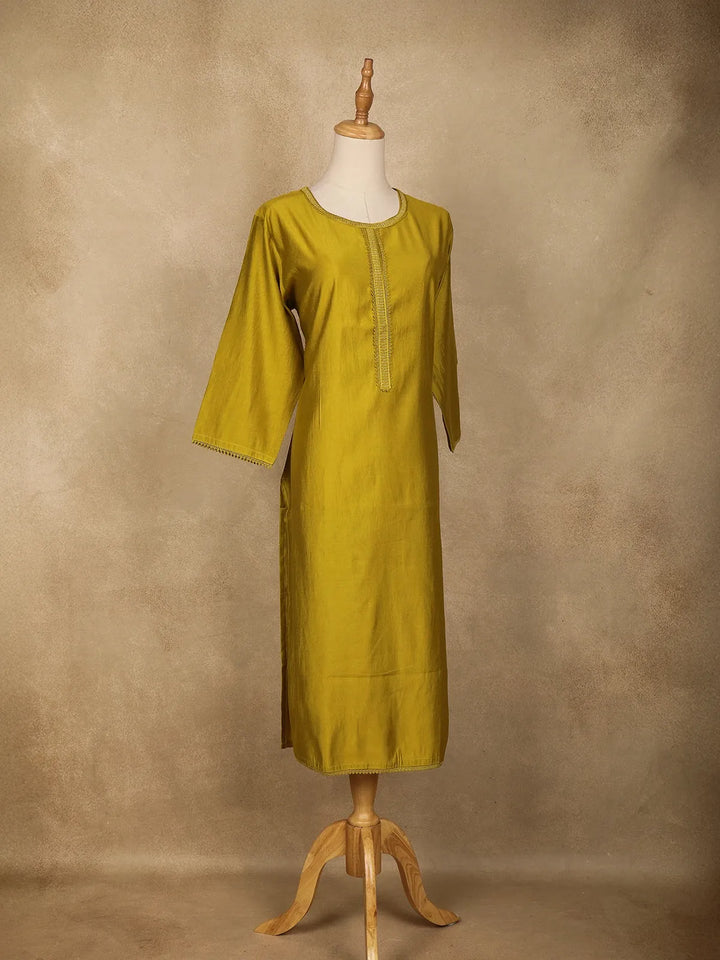 Yellow Plain Cotton Rayon Kurti - Diadem