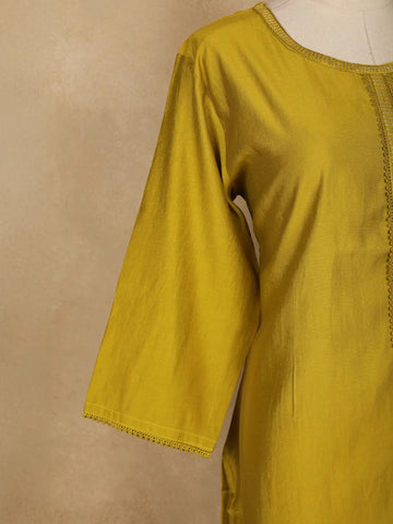Yellow Plain Cotton Rayon Kurti - Diadem