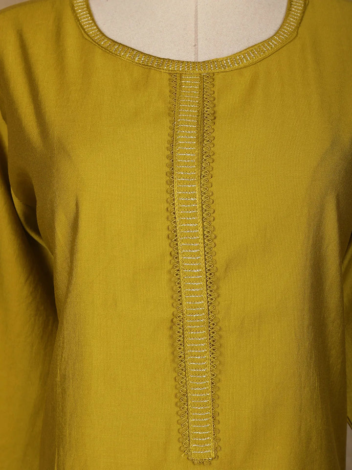 Yellow Plain Cotton Rayon Kurti - Diadem