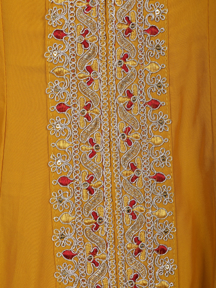 Yellow Sequins Embllishment Printed Semi Silk Salwar Suit - Diadem