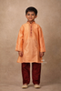 Orange Raw Silk Kurta Set with Contrast Maroon Pant