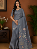 Ash Grey Mini Checked Zari Woven Design Semi Tussar Saree with Motif Border