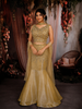 Golden Brown Heavy Sequins and Beads Embroidered Net Mermaid Lehenga with Choker Dupatta