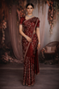 Deep Maroon Floral Vine Stone Embellished Design Satin Fancy Saree with Designer Border