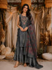 Slate Blue Floral Embroidered Design Tissue Silk Palazzo Suit with Printed Dupatta