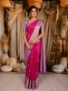 Magenta Pink Leaf Butta Zari Woven Design Pure Kanchipuram Silk Saree with Contrast Varisai Pattu Border