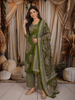 Muted Olive Green Kalamkari Printed Design Cotton Straight Cut Salwar Suit with Dupatta