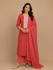 Red Floral Designed Cotton Salwar Suit